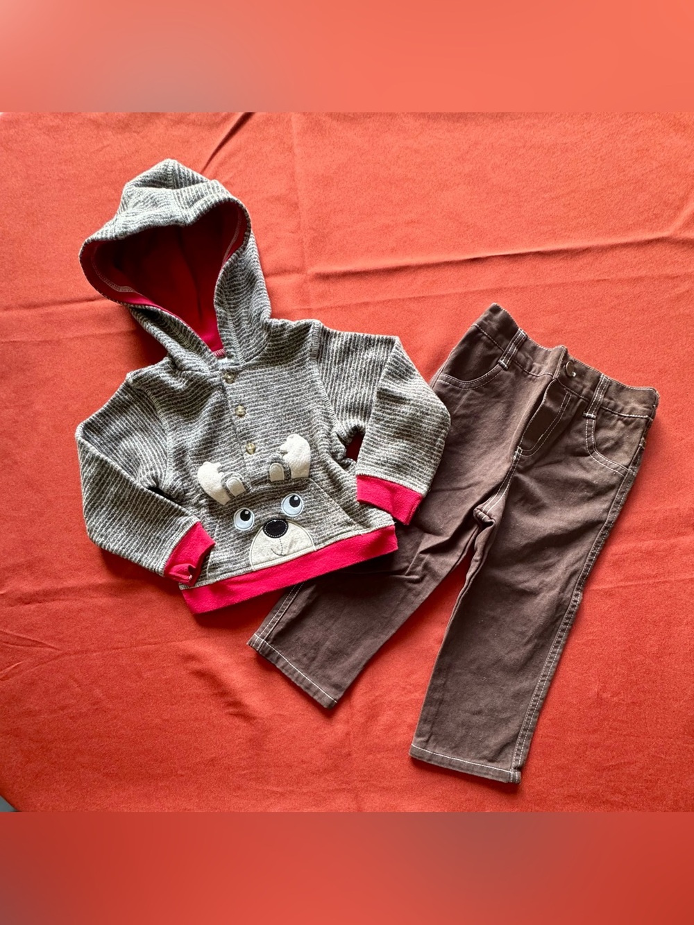 Kids | Baby Essentials Reindeer Sweater + Brown Pants Outfit - 24 Months